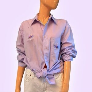 LAS OLAS Butterfly Embroidered Long Sleeve Button Down Collared Shirt